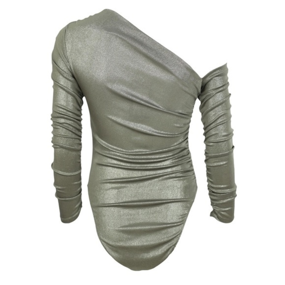 Metallic One Shoulder Long sleeve bodysuit